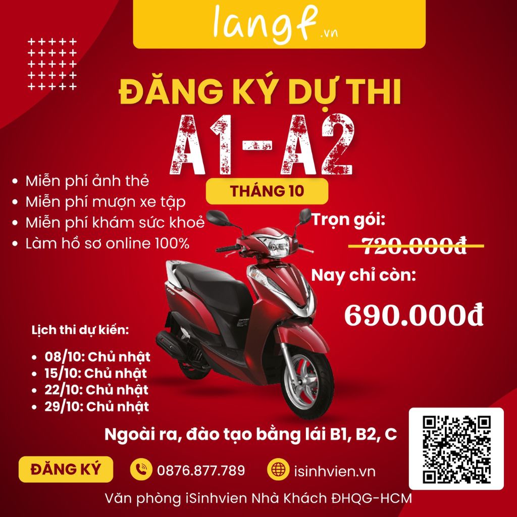 Đăng ký thi Bằng lái xe A1 trọn gói chỉ 650k, bao toàn bộ hồ sơ chỉ việc đi thi tại Làng đại học